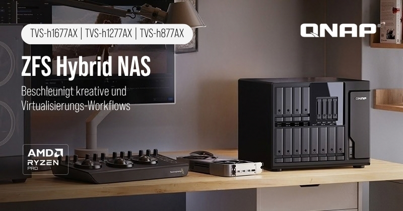 QNAP erweitert sein Portfolio um die TVS-hx77AX-Serie mit drei hybriden ZFS-NAS-Systemen.